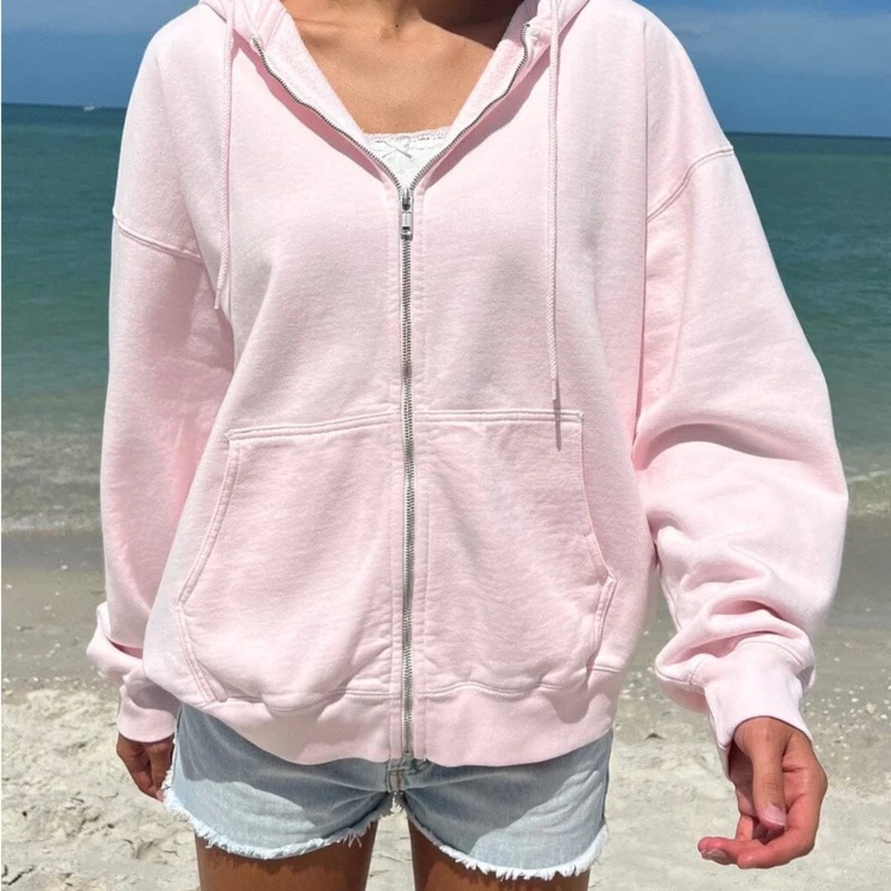 Brandy Melville Pink Christy Zip Hoodie